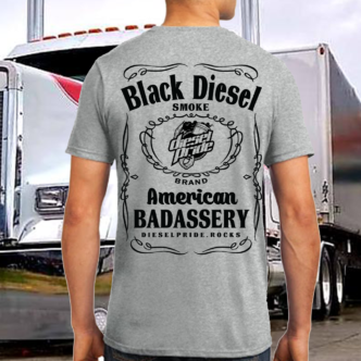 heather grey 50/50 poly/cotton tee black diesel smoke American Badassery